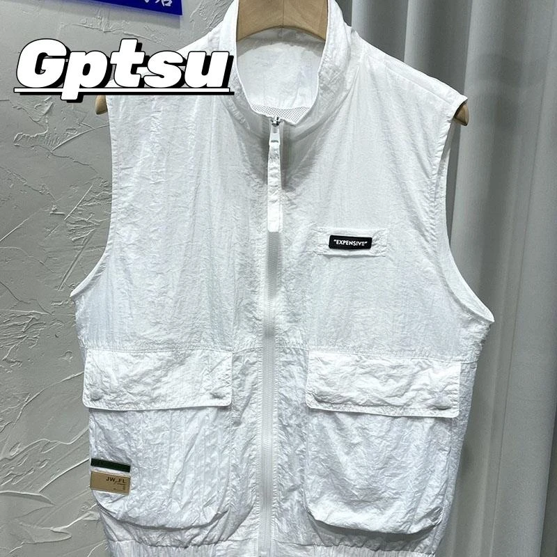 GPTSu特大码马甲男薄款工装马夹无袖背心轻薄速干坎肩立领外套夏