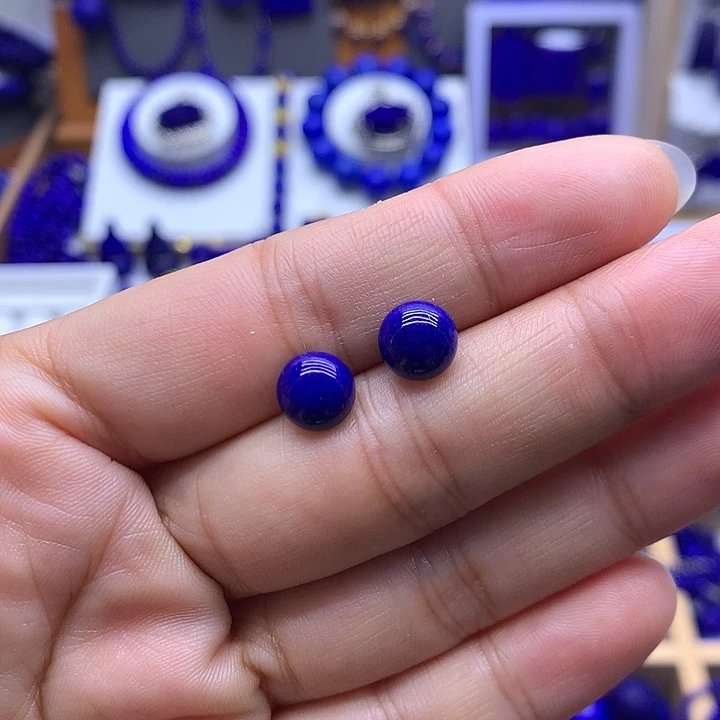 青金石银S925镶嵌耳钉