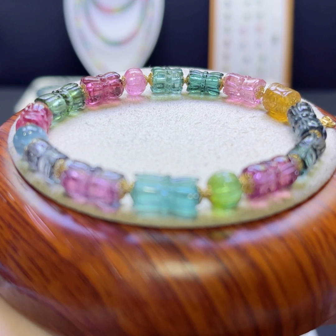 碧玺手链未镶嵌色标莲花7mm