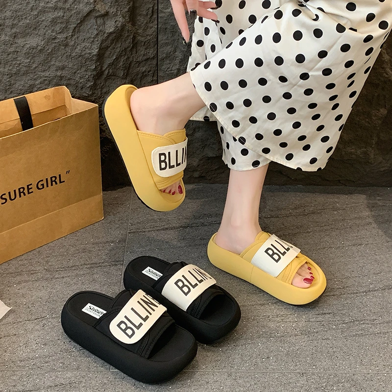 【芙俪兰】夏季新款厚底魔术贴少女心一字拖百搭凉拖鞋女鞋