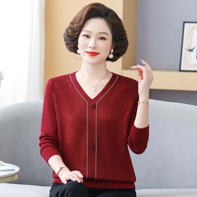 洋气妈妈时尚女装2025针织衫新款打底中老年上衣春秋小衫毛衣针织