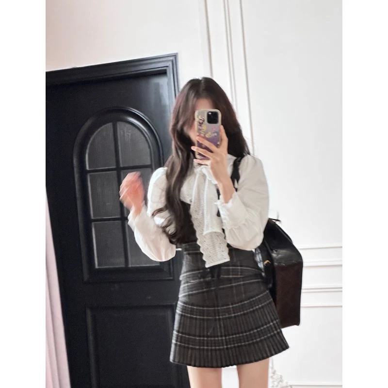小小仟 《北岛幻想曲》高腰格子半身裙背心套装