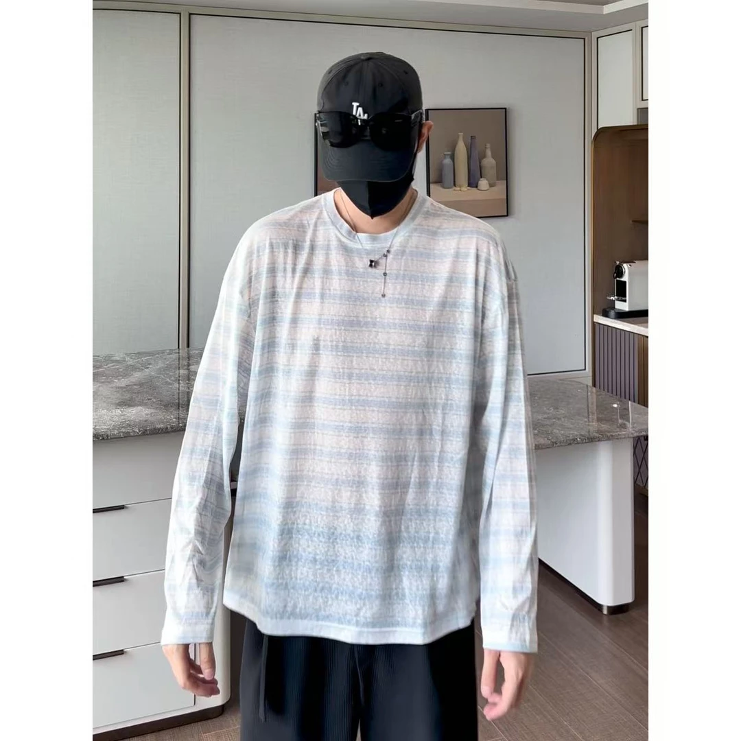 大圣圣  居家好穿 条纹面膜tee 微透百搭休闲长袖T恤男TOP 272