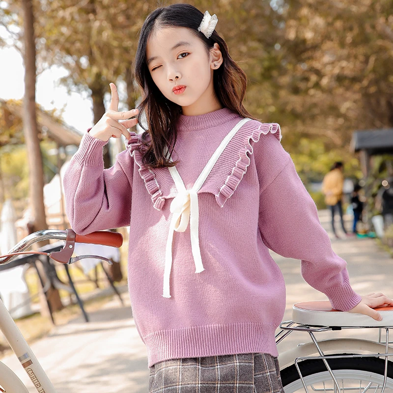 蝴蝶结女童毛衣2025春秋装新款时尚女童针织衫儿童上衣童装打底衫
