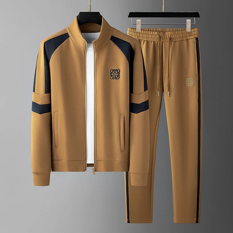 高端立领休闲运动套装男士秋冬季轻奢莫代尔空气层面膜触感两件套