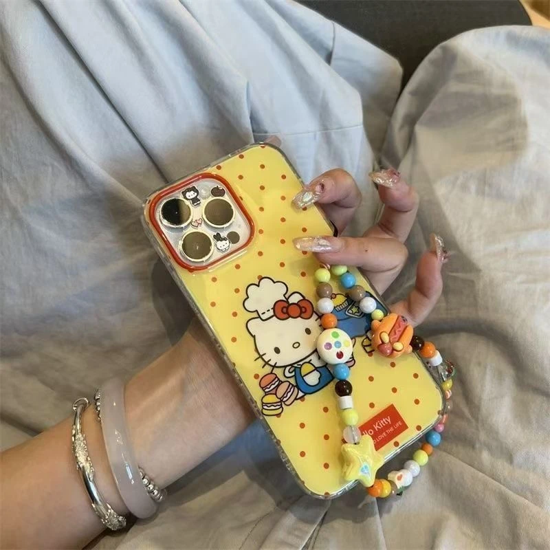 IMD黄底波点汉堡适用苹果手机壳荣耀华为OPPOvivo小米卡通手链mz