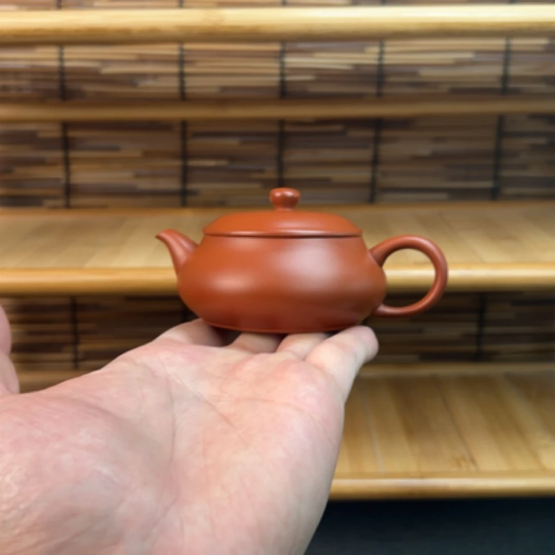 潮州手拉壶纯手工朱泥扁明炉约6公分大口薄胎扁明炉壶（120毫升）