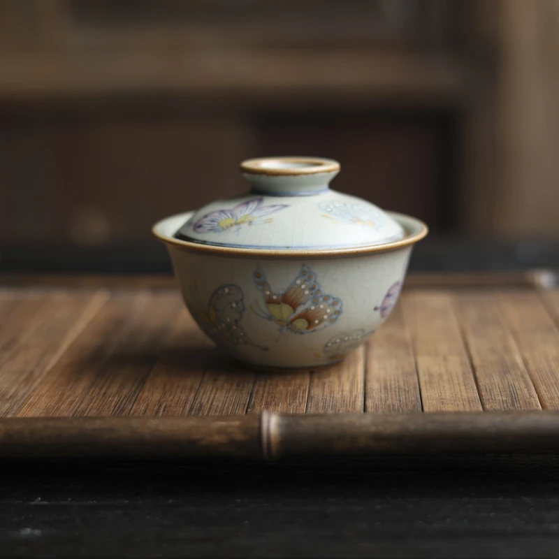 描金蝴蝶-朴云堂-盖碗-110CC（朴碗0155）