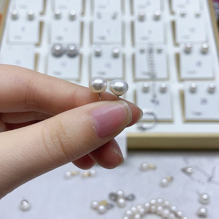 淡水珍珠耳饰银S925镶嵌M****_