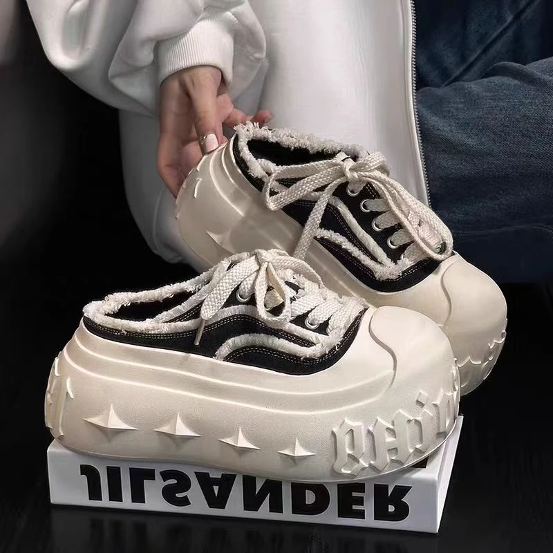 001-100专柜女鞋按主播编码下单欧货绑带厚底松糕小白鞋  半托