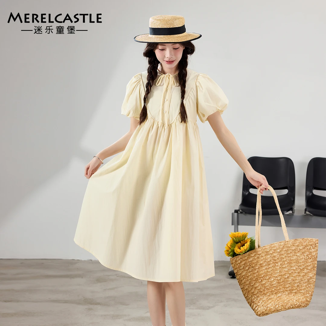 C4911女童夏季甜美连衣裙气质洋气时尚复古法式大童泡泡袖连衣裙