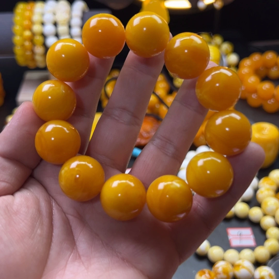 鸡油深飘花圆珠手串卡20