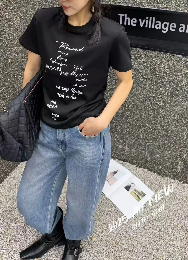 40473字母#印花长袖T恤女内搭2025新款柔软时尚打底衫上衣春季