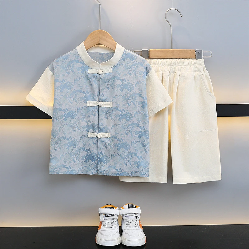 男童汉服套装夏季2025新款儿童新中式唐装宝宝夏装国风短袖两件套