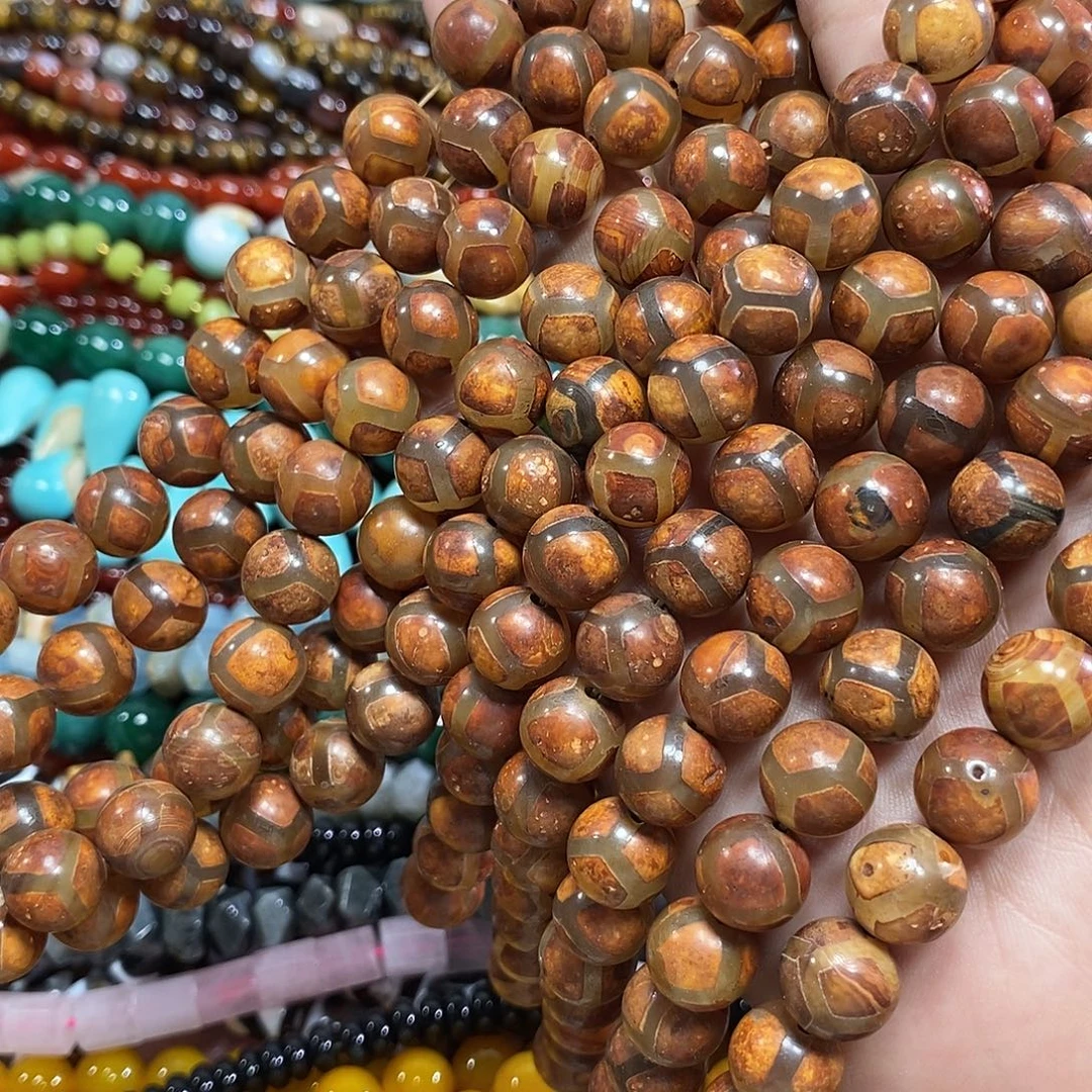 玛瑙/玉髓未镶嵌珠宝半成品天珠一条卡12mm