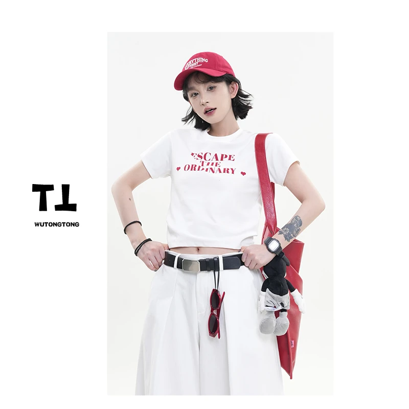 吴童童现货【悠野】夏季字母短袖T恤衫女百搭休闲半袖体恤61874