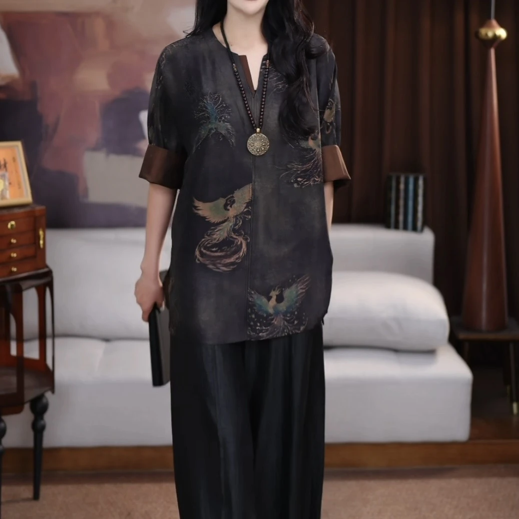 【星逸】新中式宽松显瘦中式休闲印花夏季气质中国风上衣