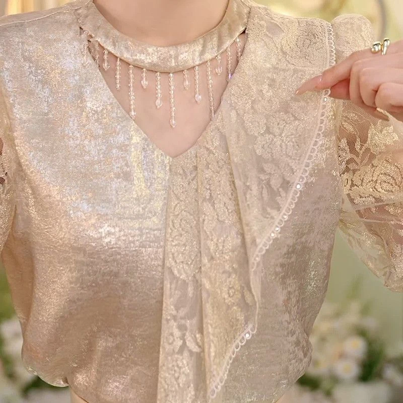 哥弟阿玛施正品哥弟阿玛施正2025夏季显瘦新款法式气质拼接挂脖流