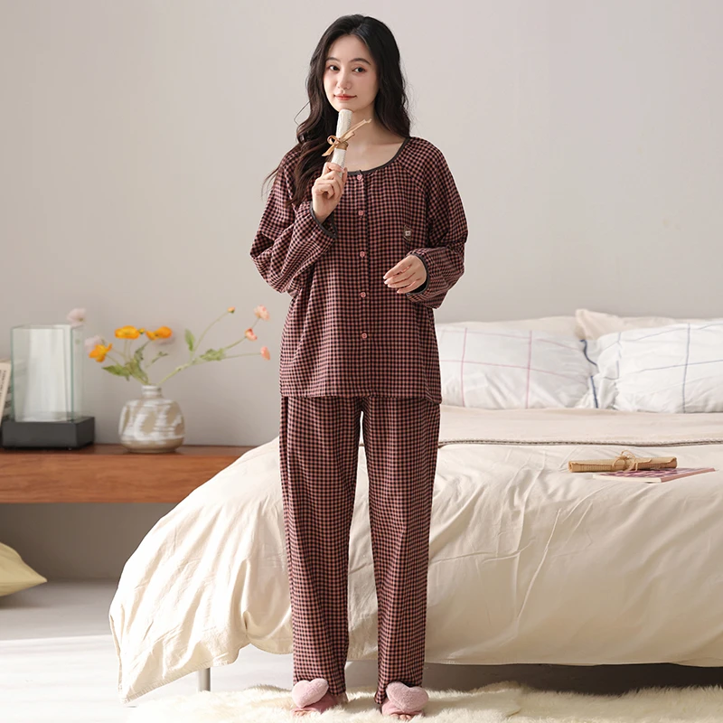 BZSO【衣裳格子】纯棉磨毛丨长袖家居服套装舒适磨毛女士宽松睡衣