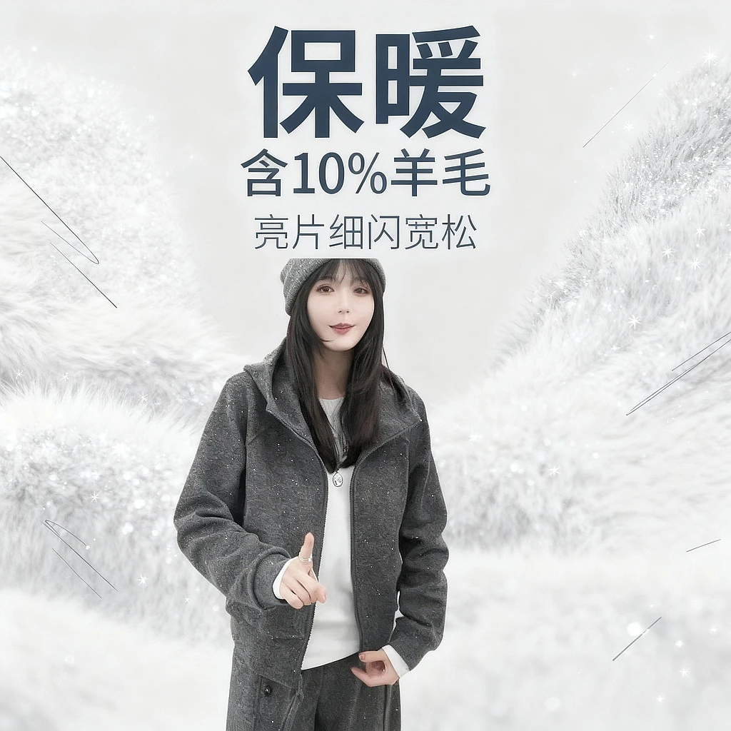 【蜜爷家】秋冬亮片细闪连帽双开拉链外套5630#