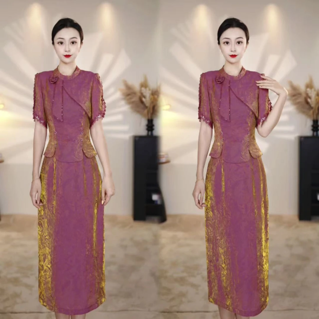 【两件套】夏季新款百搭时尚显瘦优雅气质短袖上衣+半身裙