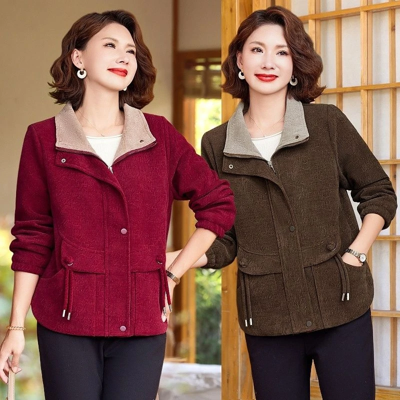 春季新款妈妈装时尚洋气外套中老年春秋宽松遮肉短款休闲夹克上衣