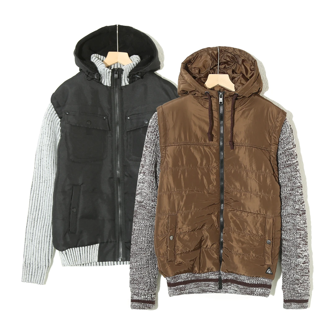 假两件设计感男女同款休闲夹克针织拼接夹棉保暖秋冬外套6C622