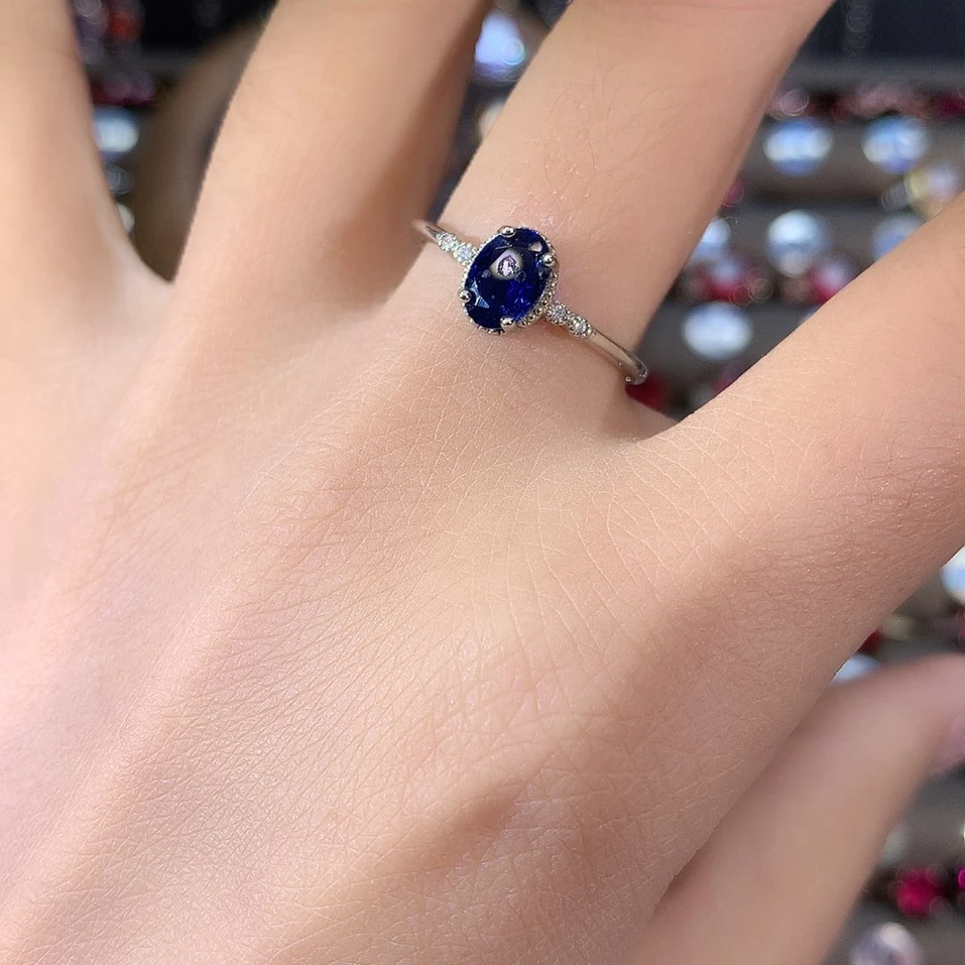 戒指蓝宝石银S925镶嵌白57