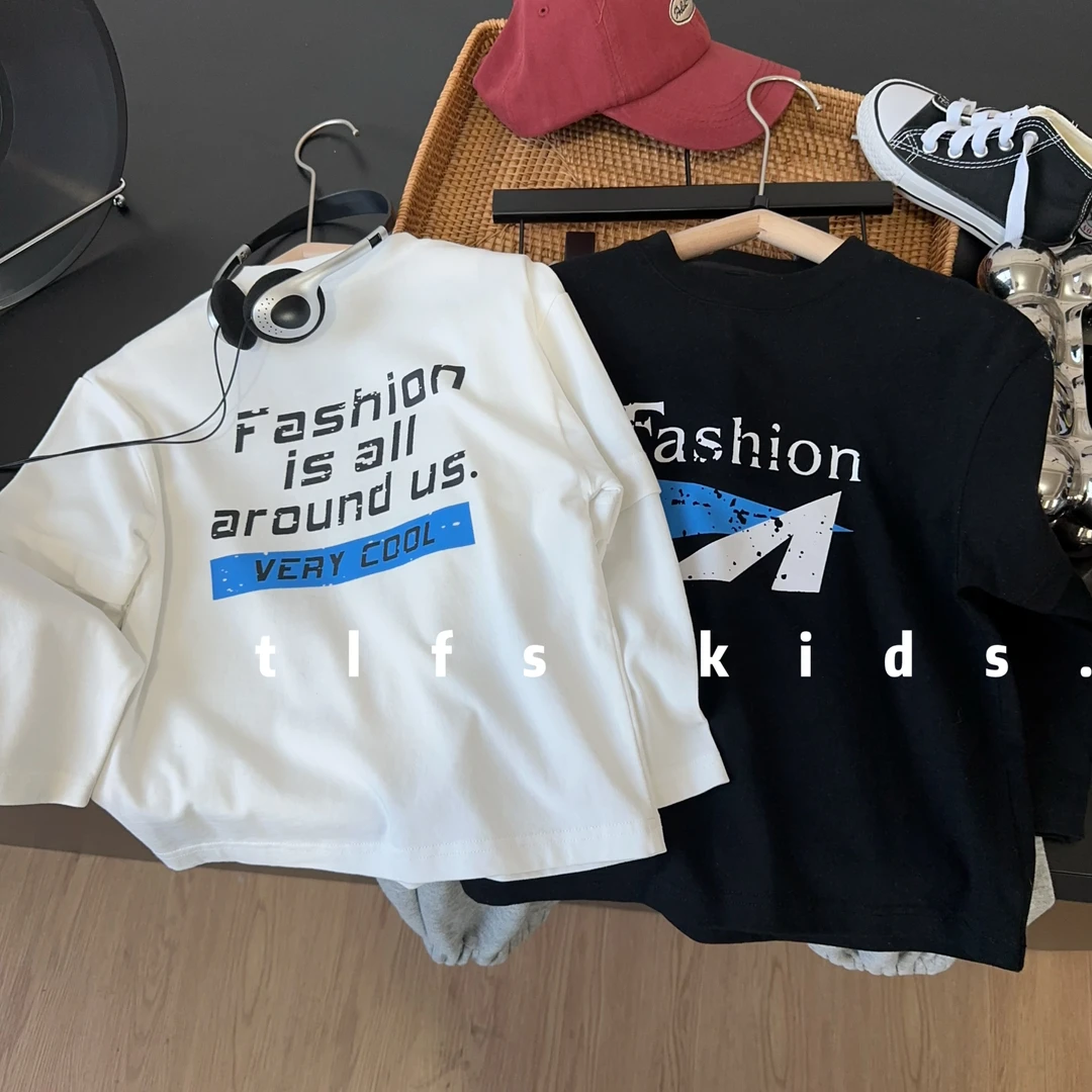童例「25160潮流字母长袖T」春季休闲纯棉男童女童百搭长袖T恤潮