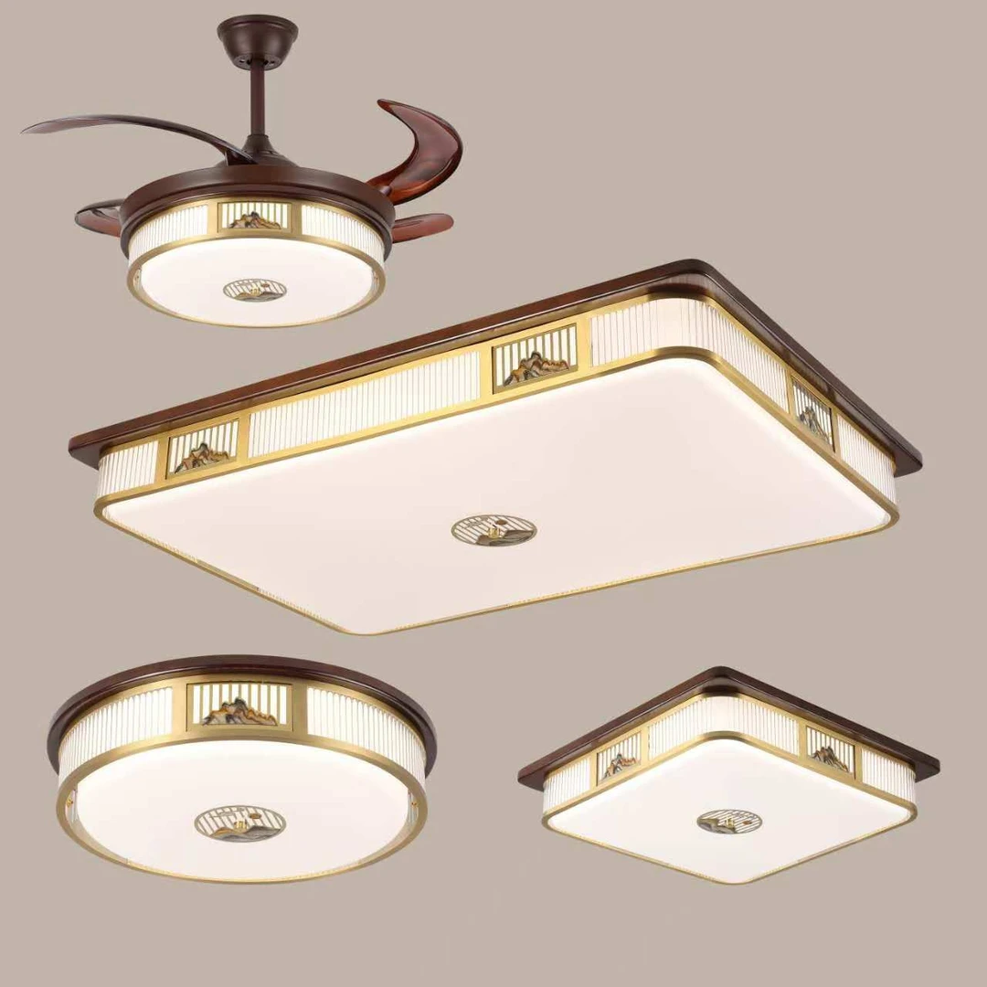 新款铜本色卧室简约复古高档新中式吸顶灯家用大气餐厅圆形客厅灯