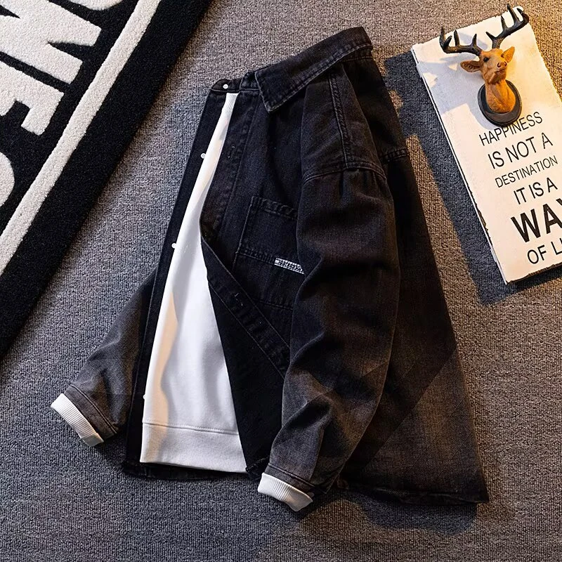 春秋款渐变色牛仔外套男潮牌潮男痞帅潮流高级感美式复古工装夹克