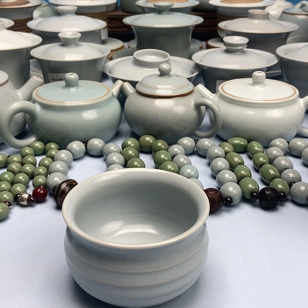 杯仿古月白釉旋纹杯原矿瑕釉原产地