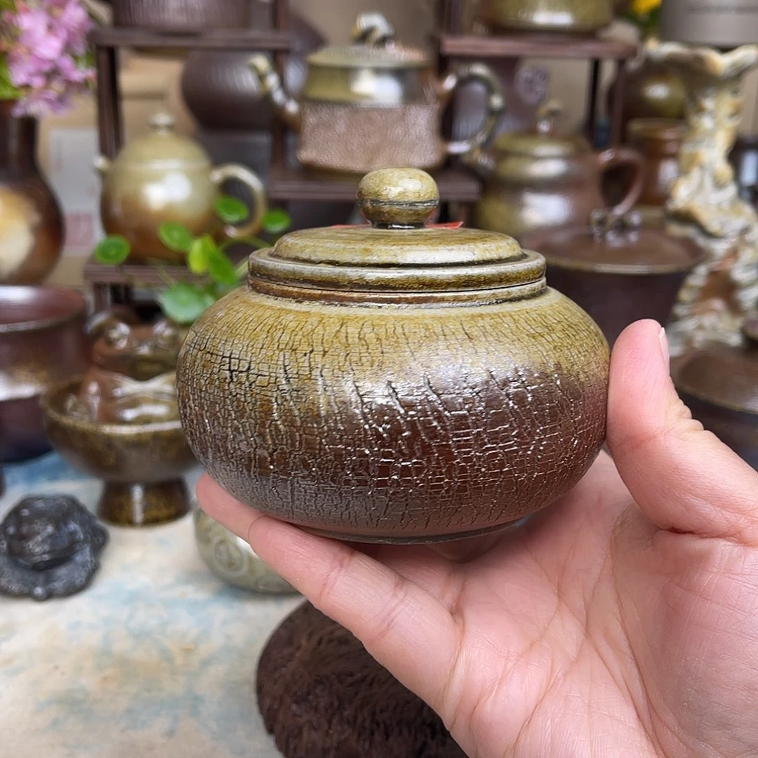 柴烧爆裂纹迷你小茶罐