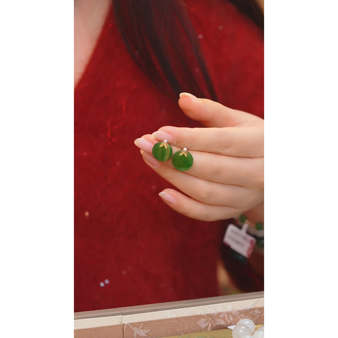 和田玉耳饰18K金镶嵌多样性发@@W7734