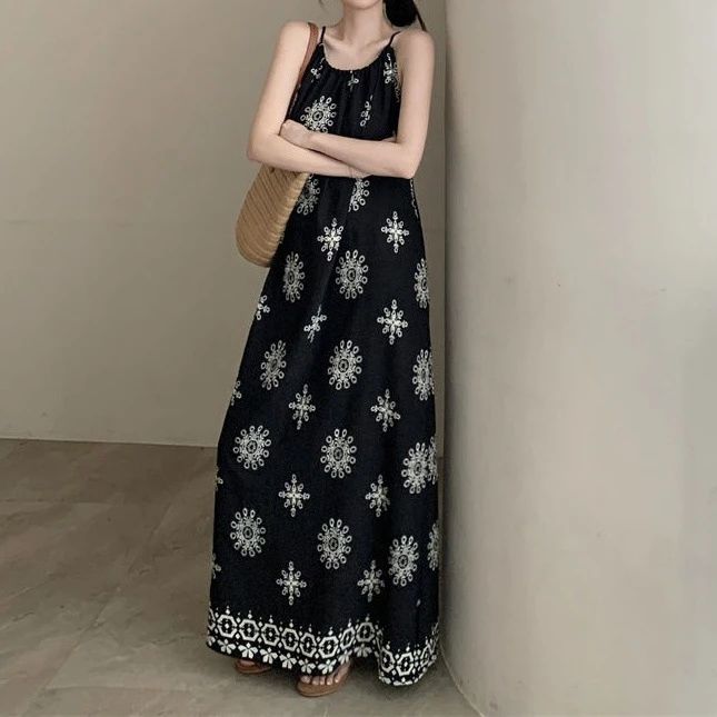 民族风提花吊带连衣裙女2025夏季新款小众睡衣女款爆款2025新款