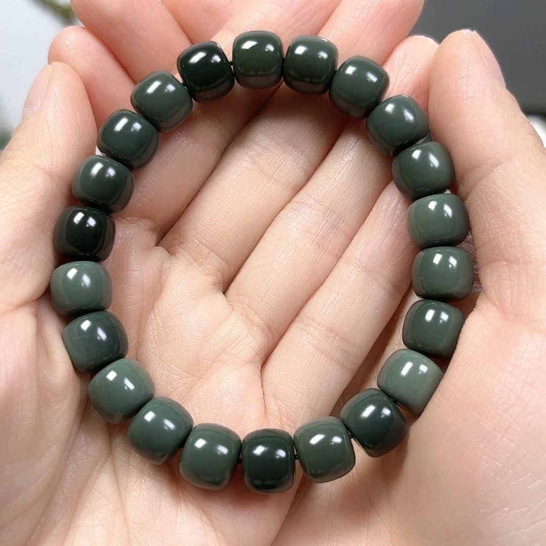 J***Q和田玉未镶嵌手链卡10老形珠珠宝级货头