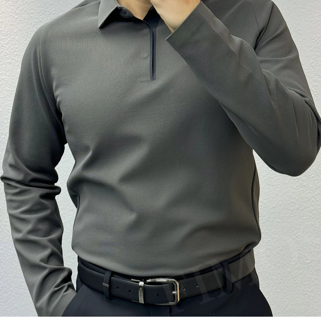 男士马鞍肩暗扣无痕长袖Polo衫 QF141