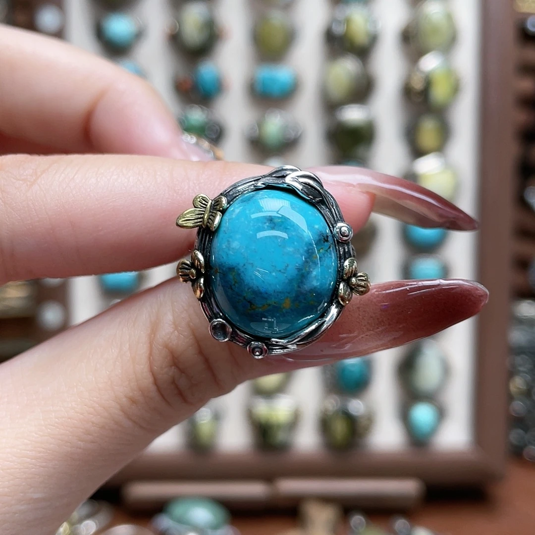 绿松石银S925镶嵌戒指