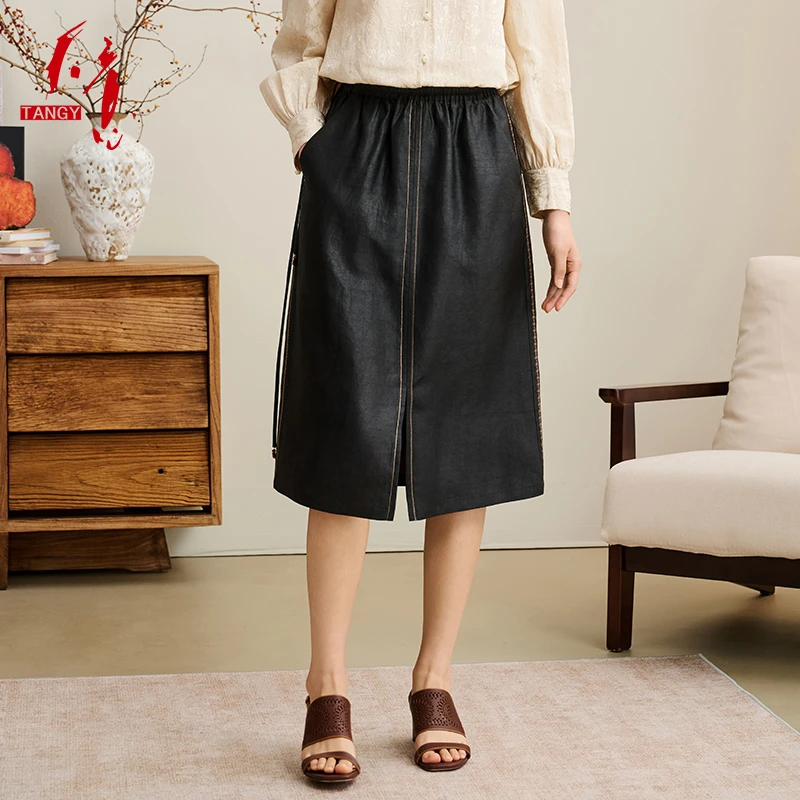 TANGY/天意2025春季新款商场同款莨绸微A形全橡筋复古半裙2251805