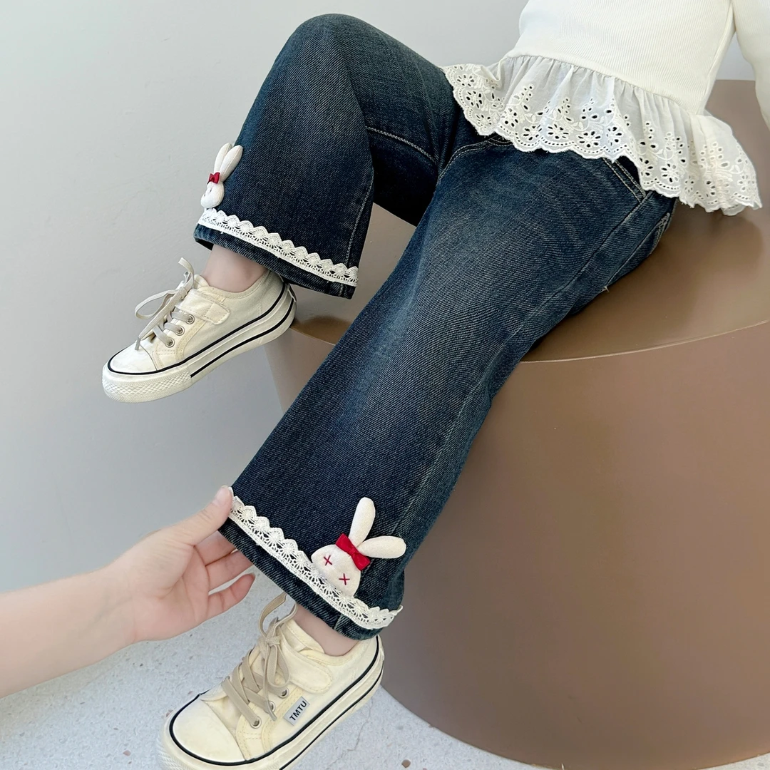 女童牛仔裤春秋季2025新款洋气女宝宝秋款直筒裤儿童秋装阔腿裤子