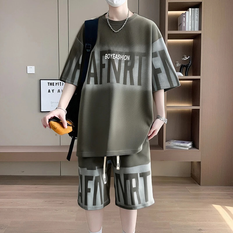 夏季薄款时尚潮流套装男士短袖短裤男生休闲穿搭一整套大码运动服