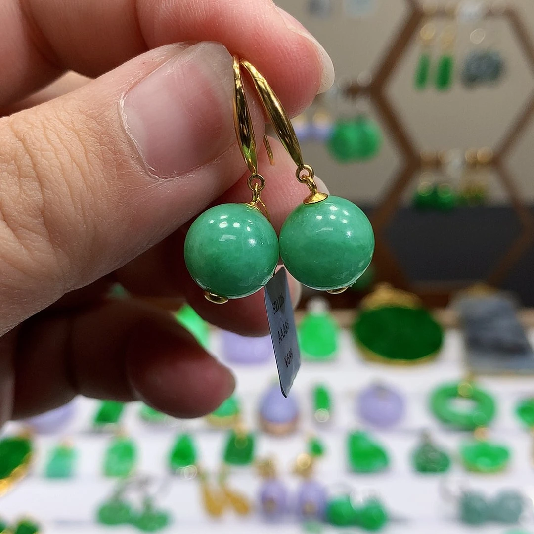 银S925镶嵌翡翠耳饰天然翡翠耳饰