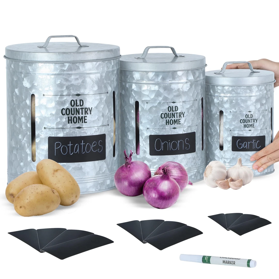 外单 3个装蔬菜储存容器葱姜蒜厨房收纳桶果蔬收纳桶