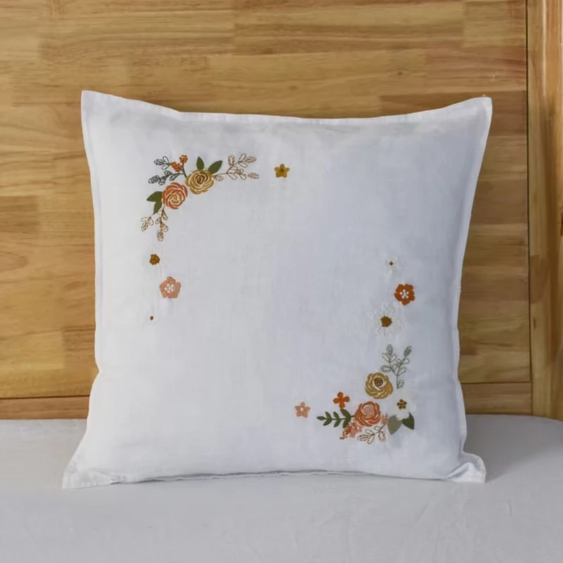 RS007 白色纯亚麻（45cm方）俏山红对角抱枕套