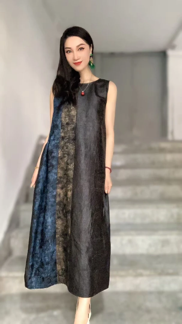 【C101-C150号链接】气质时尚收腰夏季中式提花优雅中长真丝香云纱