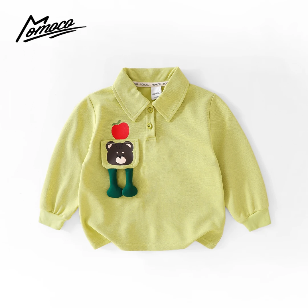 MOMOCO2025款春季男童潮流印花POLO衫苹果小熊上衣77130237003