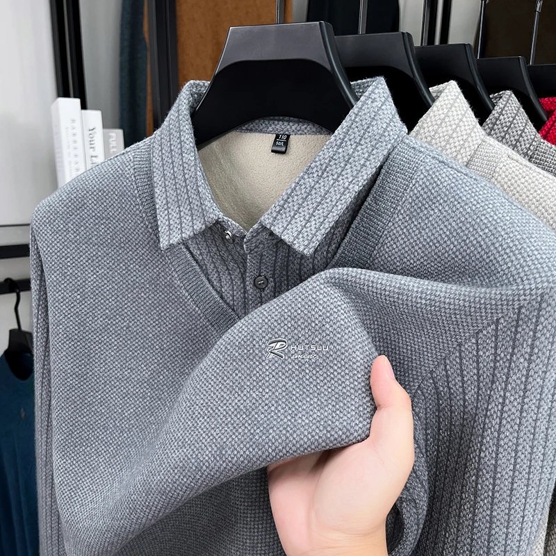 【亚聚甄选】男士加绒加厚毛衣冬季新款男士商务休闲假两件针织衫