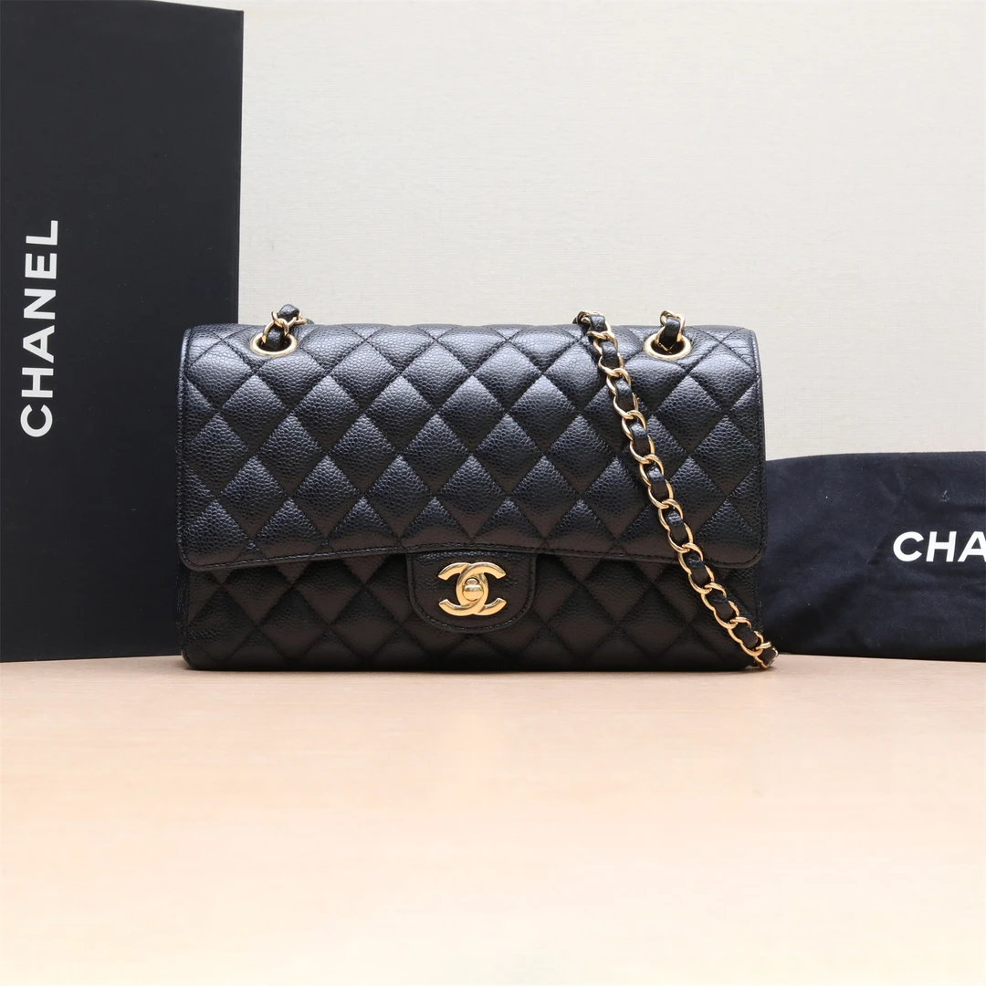 95新 Chanel/香奈儿 【双双】CF 口盖包 中号 25.5cm 27开 金扣