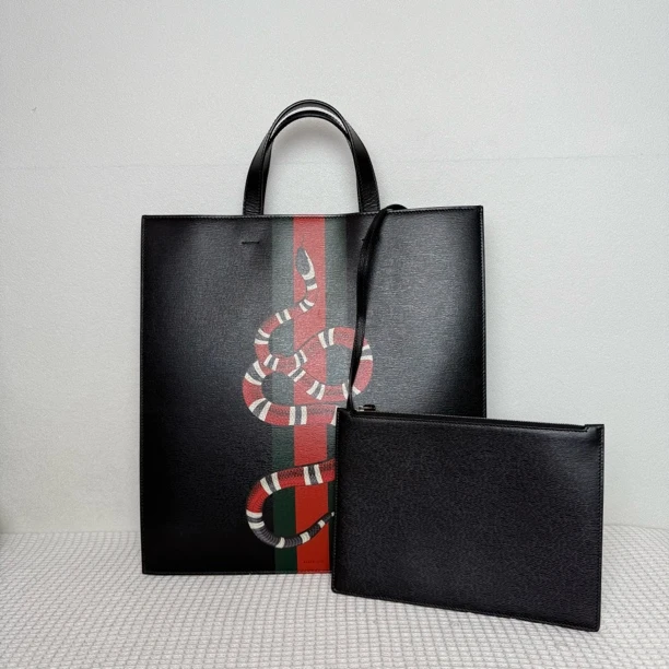 99新 GUCCI/古驰 98新/5346时尚休闲珊瑚蛇印花手提托特包