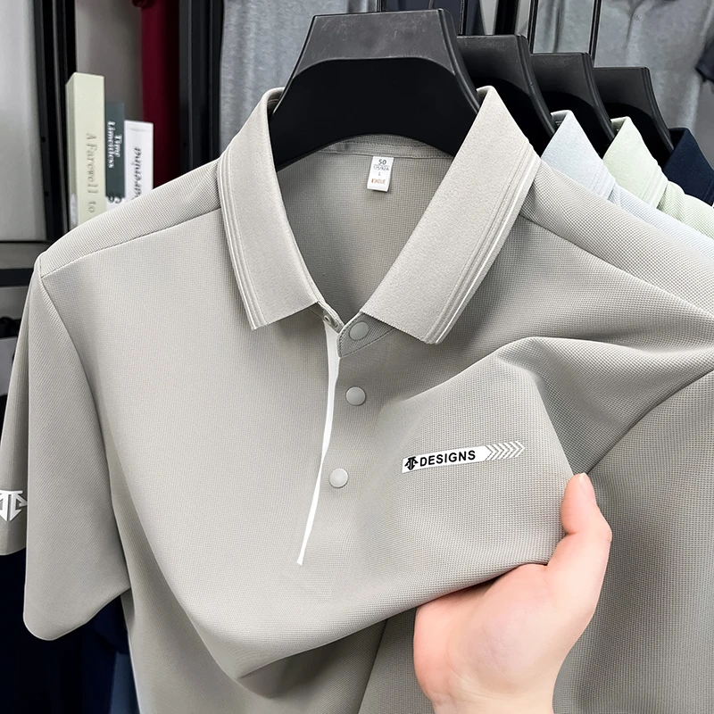 短袖条纹商务休闲夏季中年Polo衫翻领大码中青年商务宽松时尚